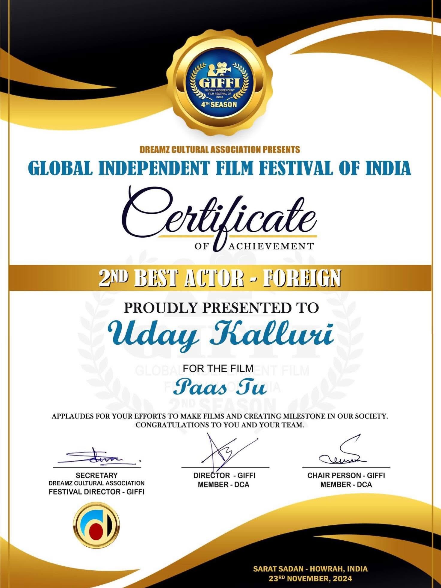 Uday Productions Award
